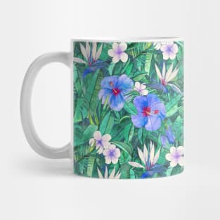 White Bird of Paradise & Blue Hibiscus Tropical Garden Mug